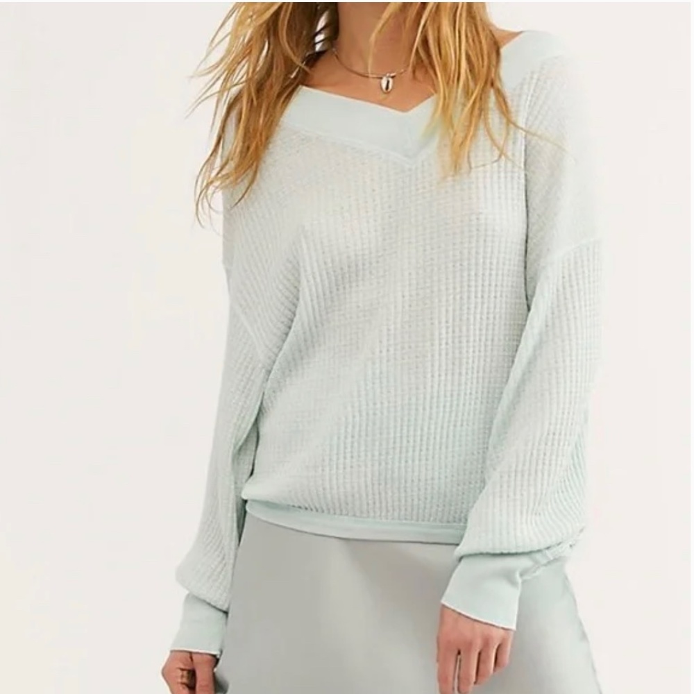 Free People Mint Green South Side Thermal Top Small